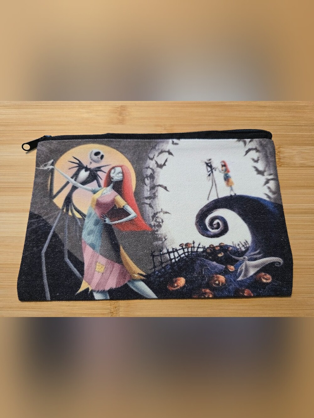 💀Nightmare Before Christmas Jack Sally Spiral Hill Pouch Makeup Bag Canvas NWOT